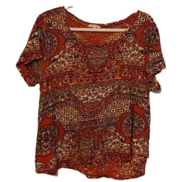 Lucky Brand Boho Print Burnt Orange Tee - Picture 1 of 4
